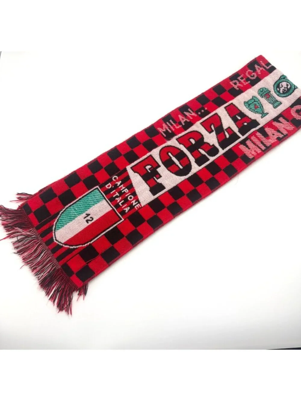 AC Milan Forza Milan Campioni Italia Soccer Scarf Red Black Fringe Fan Scarf